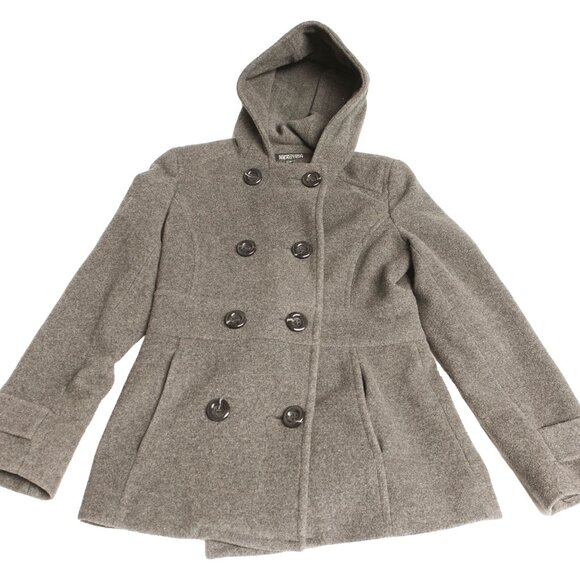 Kenneth Cole Reaction Jackets & Blazers - Kenneth Cole Reaction Gray Pea Coat Womens Size 4 Wool Blend Lined Hooded Jacket